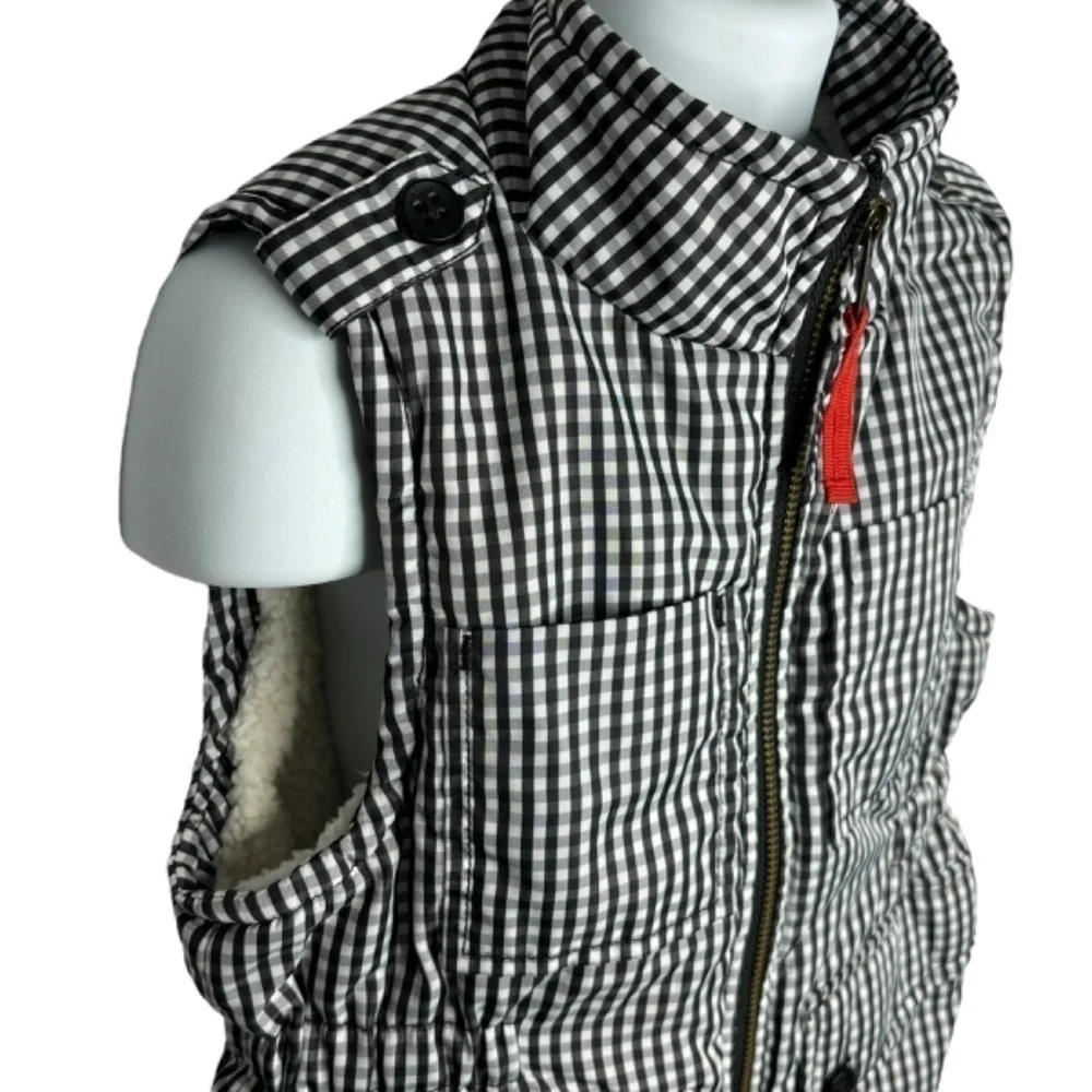 GAP Kids Girls Vest Jacket Black White Gingham Sherpa Lined‎ Zip Up Sleeveless